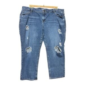 Old Navy Blue Cropped Distressed Jeans. Mid-Rise